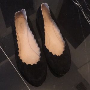 Chloe black suede scalloped ballet flats